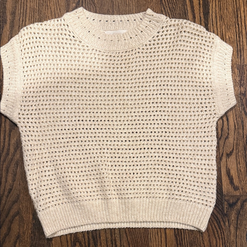Zara Cream Open-Knit Short Sleeve Sweater